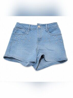 Vigoss Girls Size 10 Studded Denim Shorts Light Wash Stretch Summer